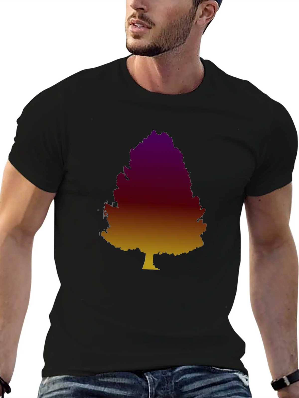 Gradient Tree Graphic Tee - Casual Black T-Shirt product image 6
