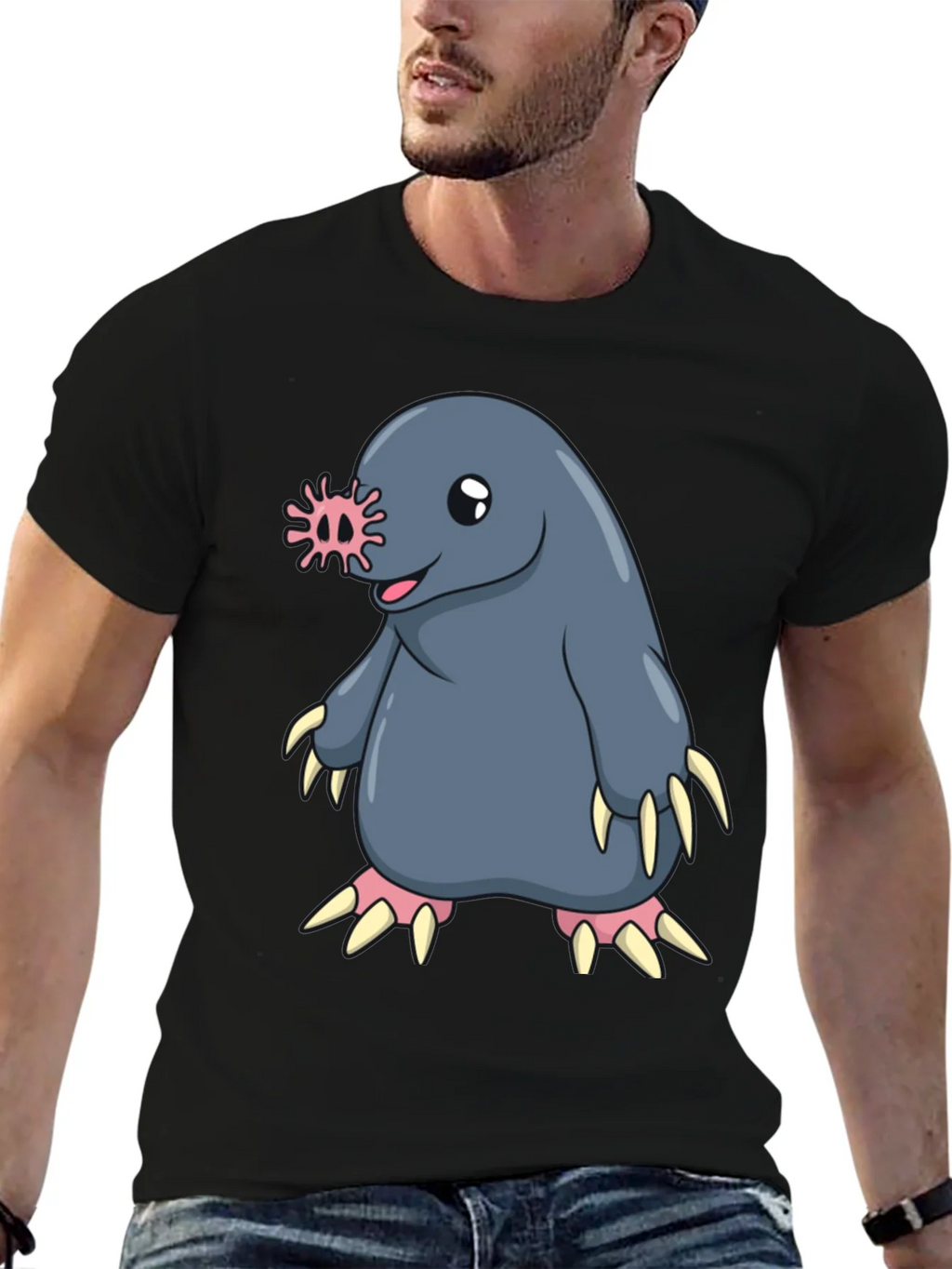 Funny Mole Cartoon Black T-Shirt product image 6