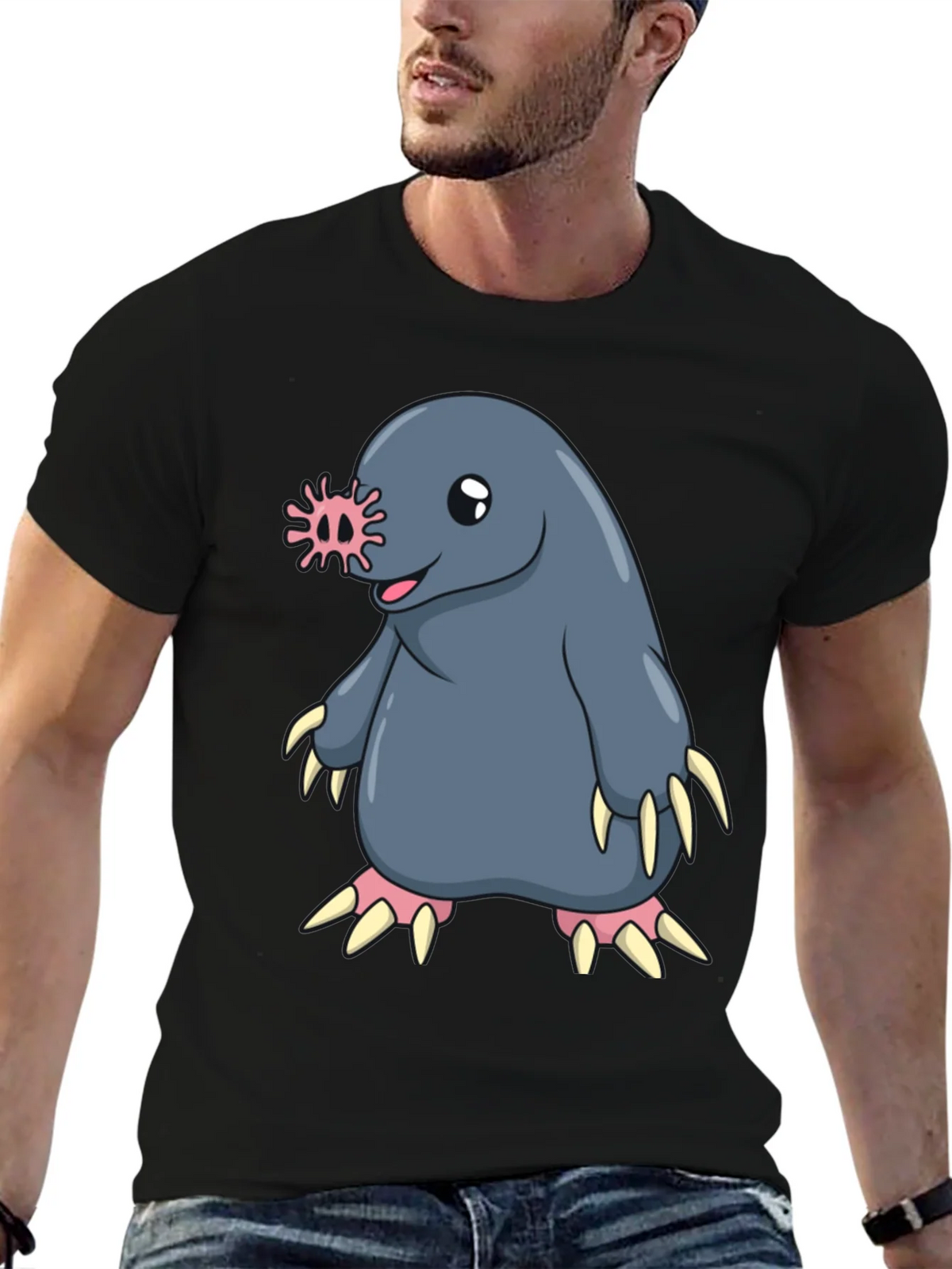 Funny Mole Cartoon Black T-Shirt product image 6
