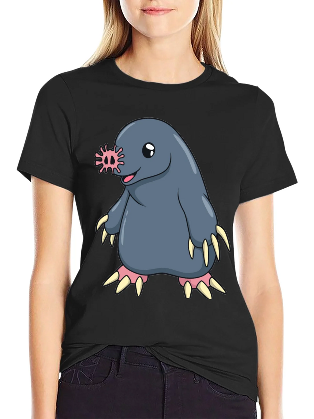 Funny Mole Cartoon Black T-Shirt product image 2