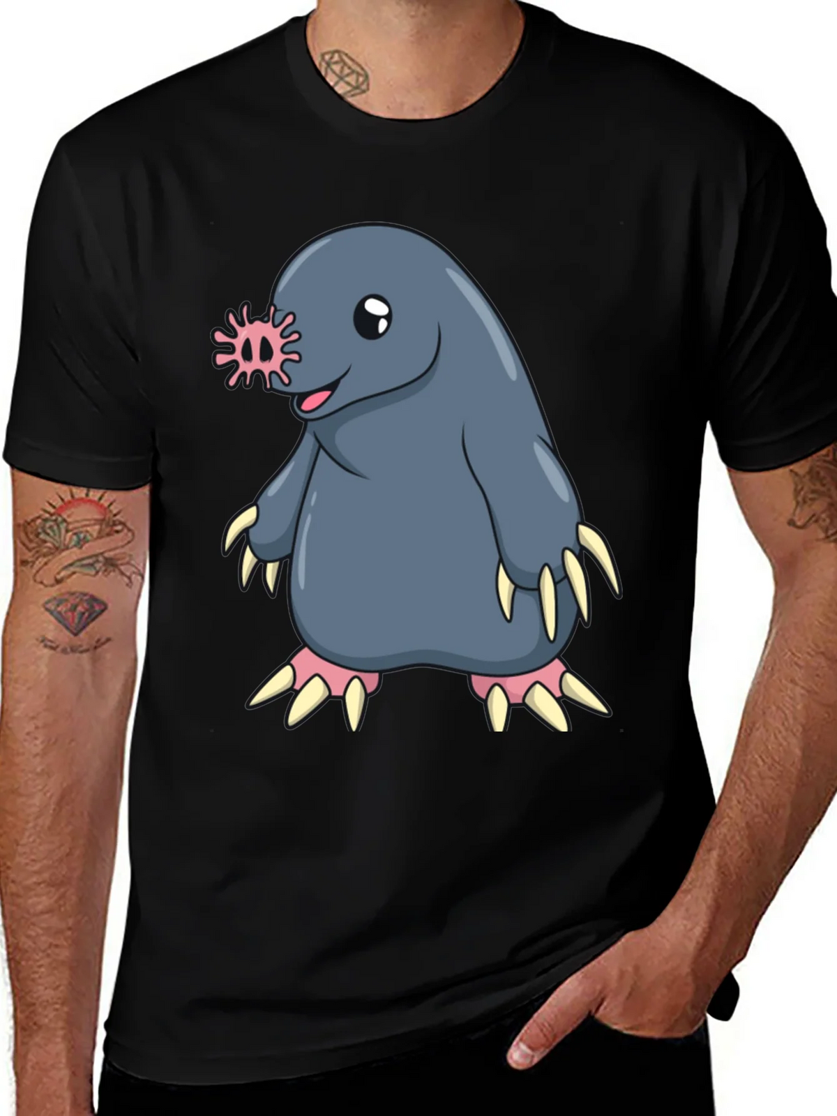 Funny Mole Cartoon Black T-Shirt product image 1