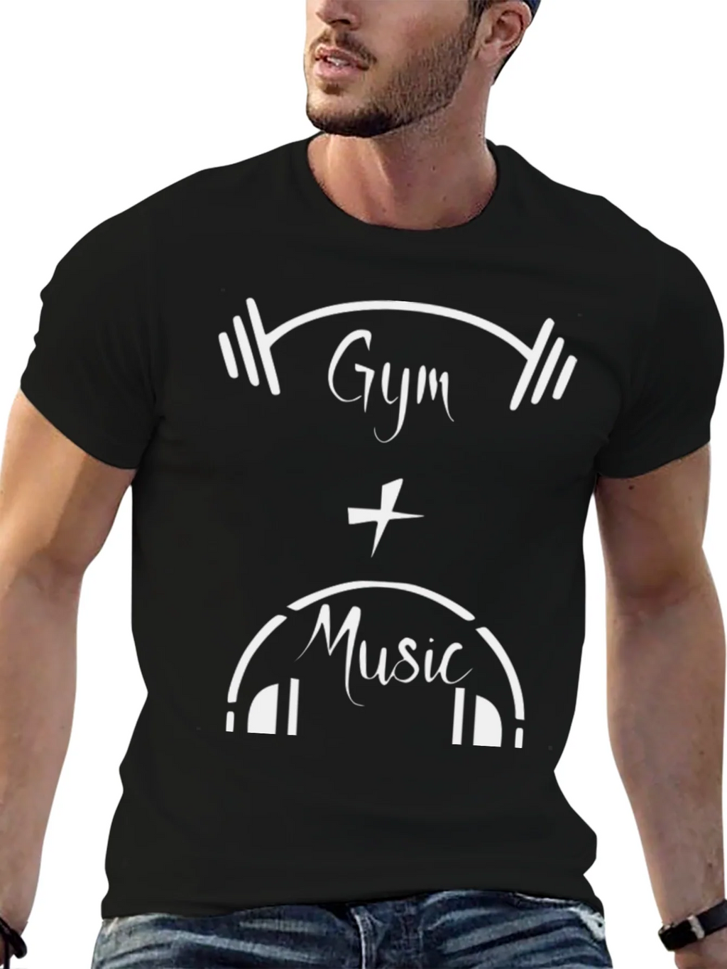 Gym and Music Graphic Tee - Black Cotton T-Shirt product image 6
