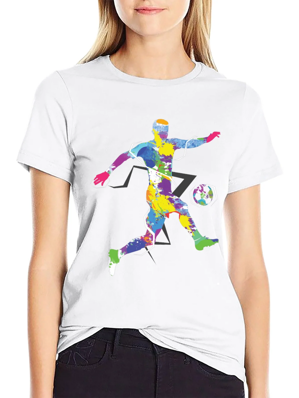 Colorful Soccer Player Graphic Tee - Black Cotton Shirt product image 8