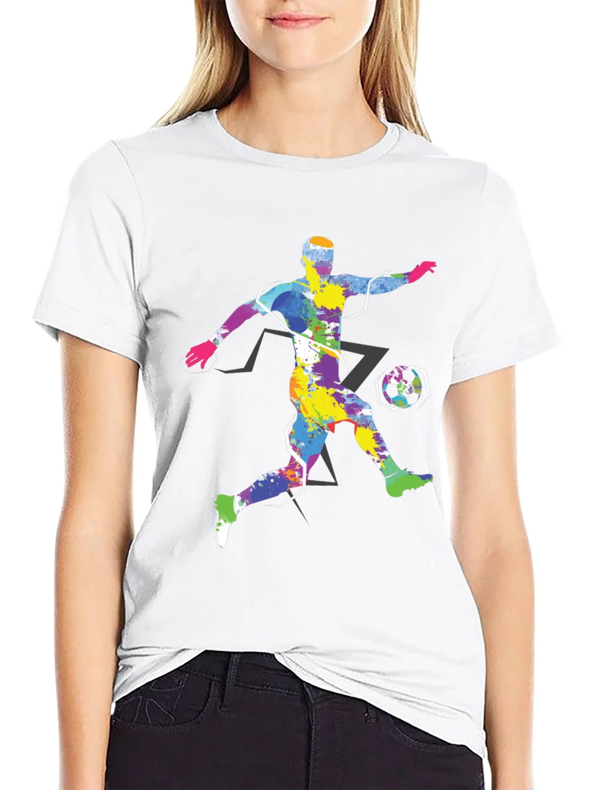 Colorful Soccer Player Graphic Tee - Black Cotton Shirt product image 8