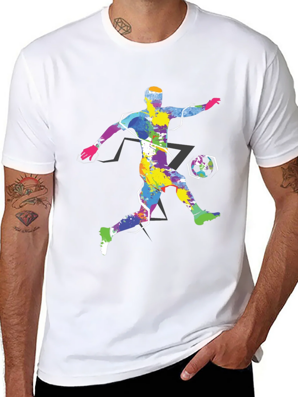 Colorful Soccer Player Graphic Tee - Black Cotton Shirt product image 7