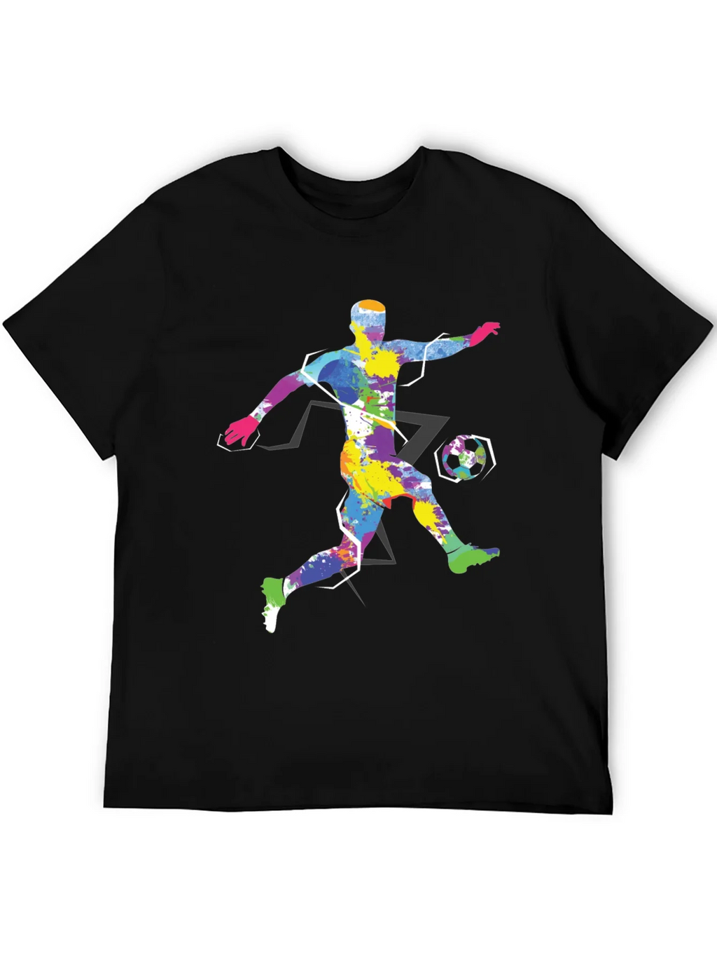 Colorful Soccer Player Graphic Tee - Black Cotton Shirt product image 5