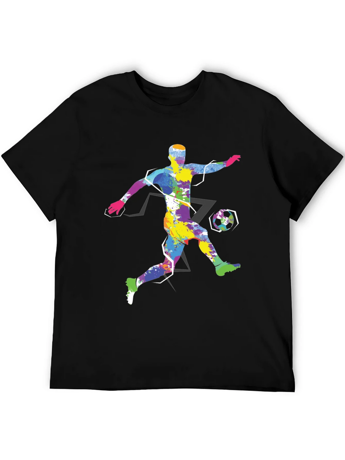 Colorful Soccer Player Graphic Tee - Black Cotton Shirt product image 5