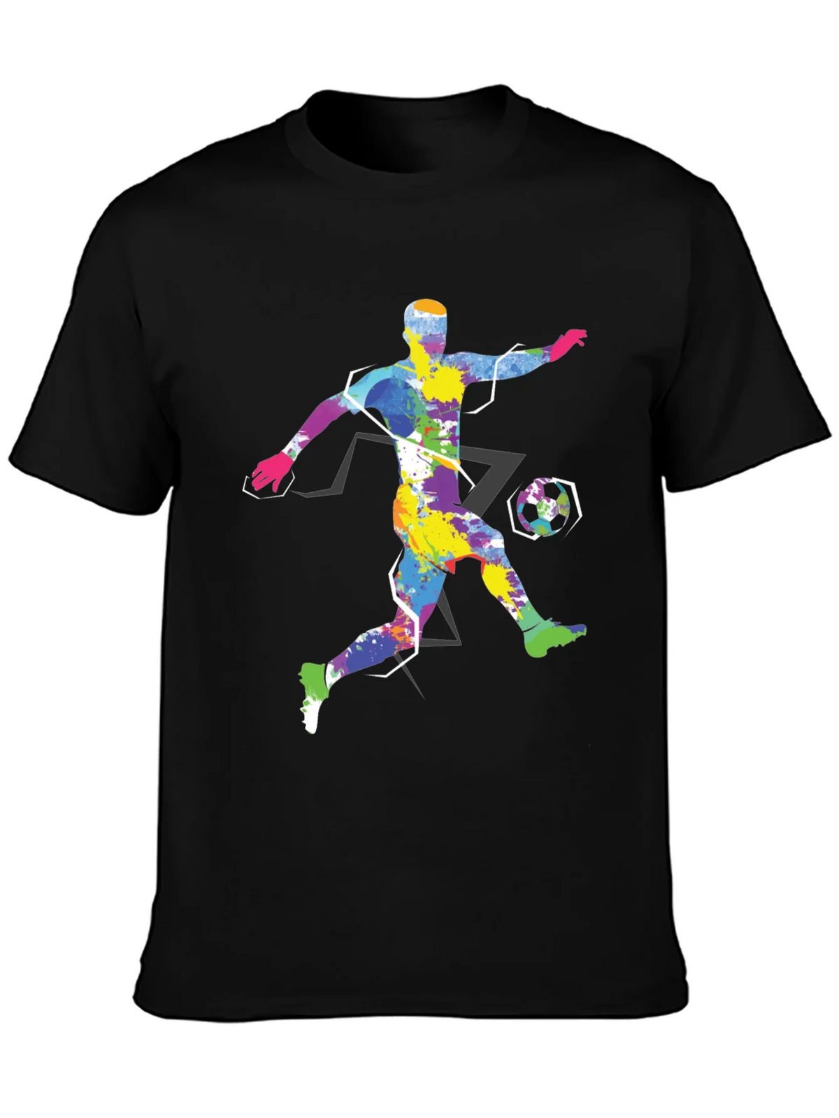 Colorful Soccer Player Graphic Tee - Black Cotton Shirt product image 3