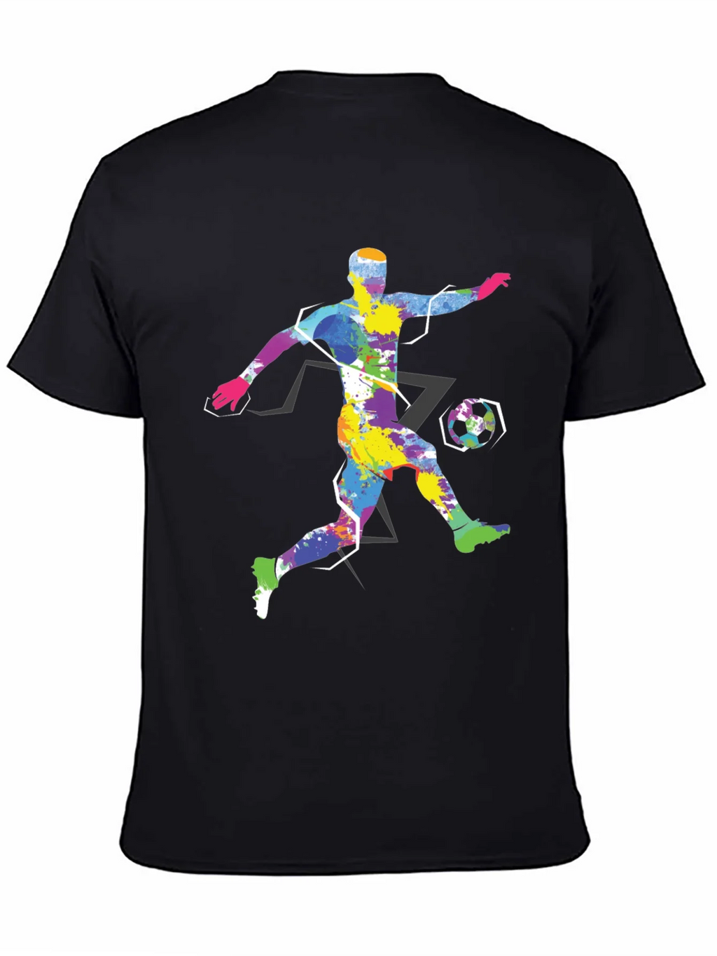 Colorful Soccer Player Graphic Tee - Black Cotton Shirt product image 4