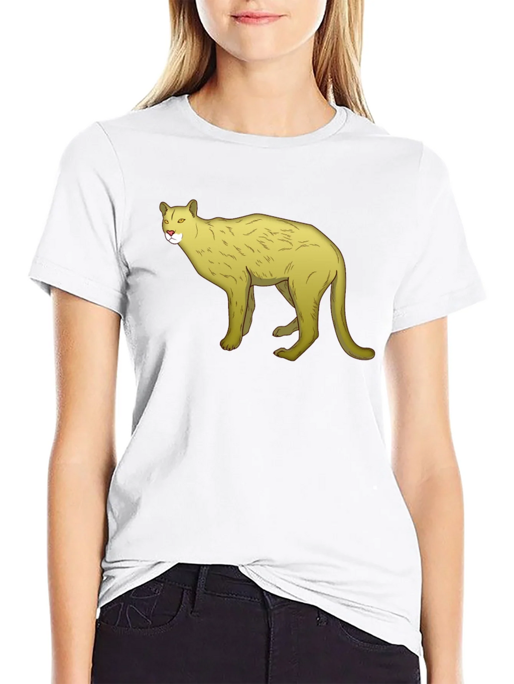 Black T-Shirt with Cartoon Cougar Graphic product image 5