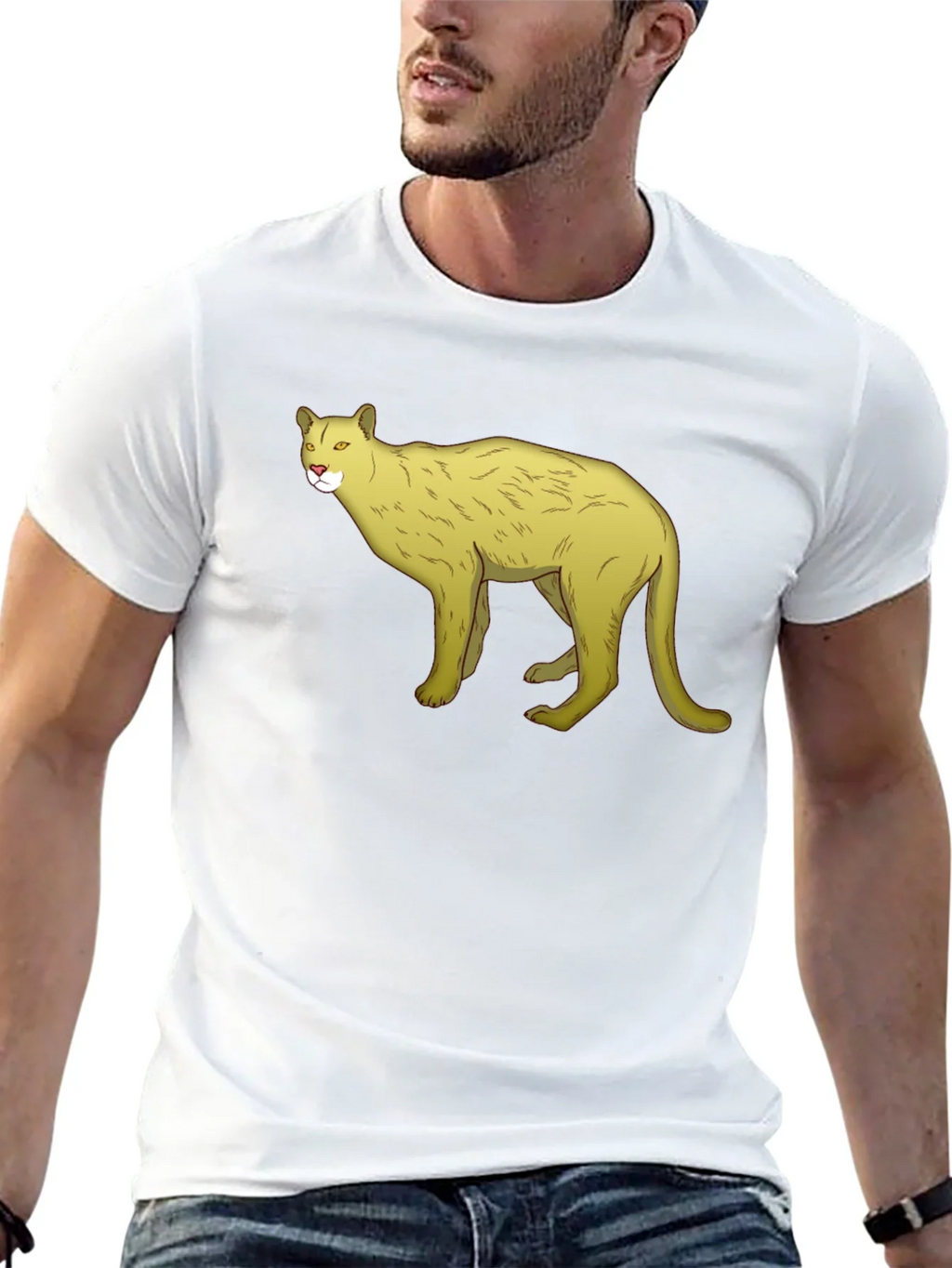 Black T-Shirt with Cartoon Cougar Graphic product image 9
