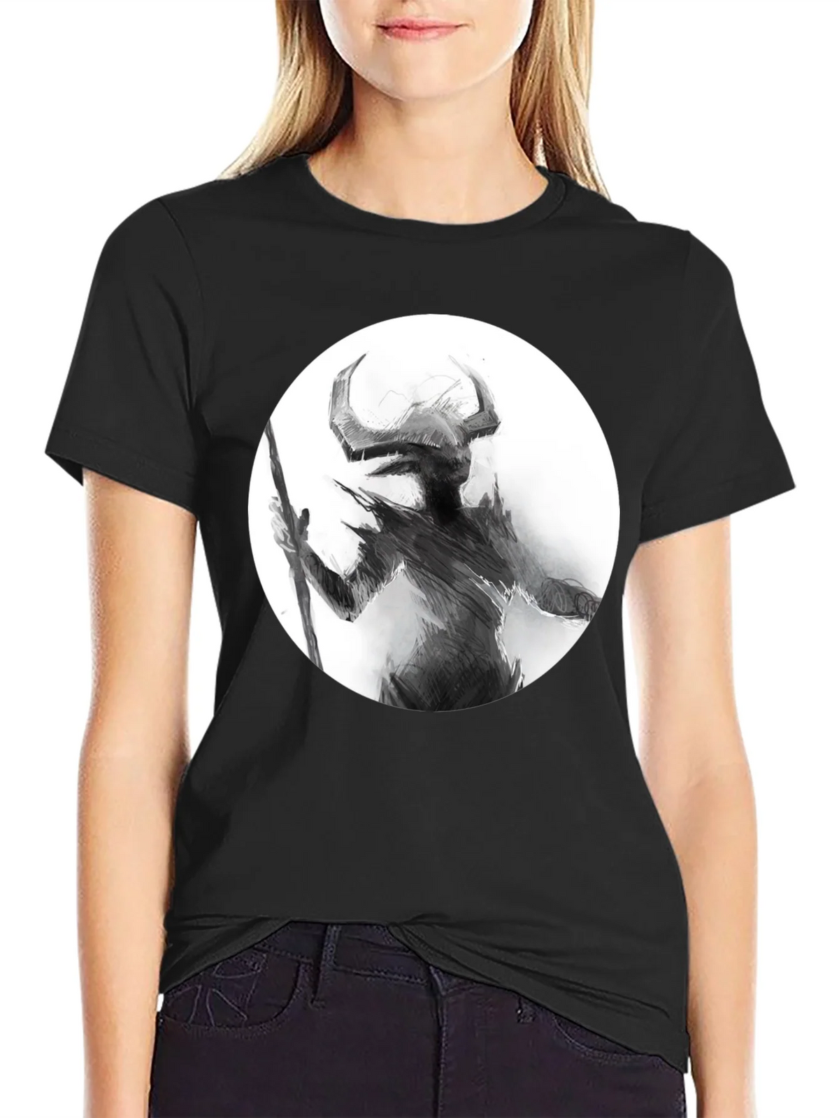 Horned Silhouette Graphic Tee - Stylish Black Shirt product image 2