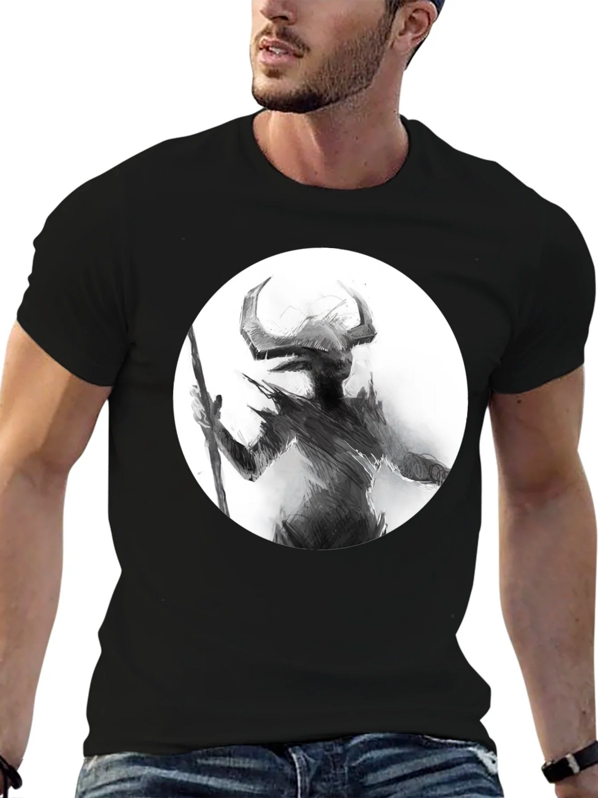 Horned Silhouette Graphic Tee - Stylish Black Shirt product image 6