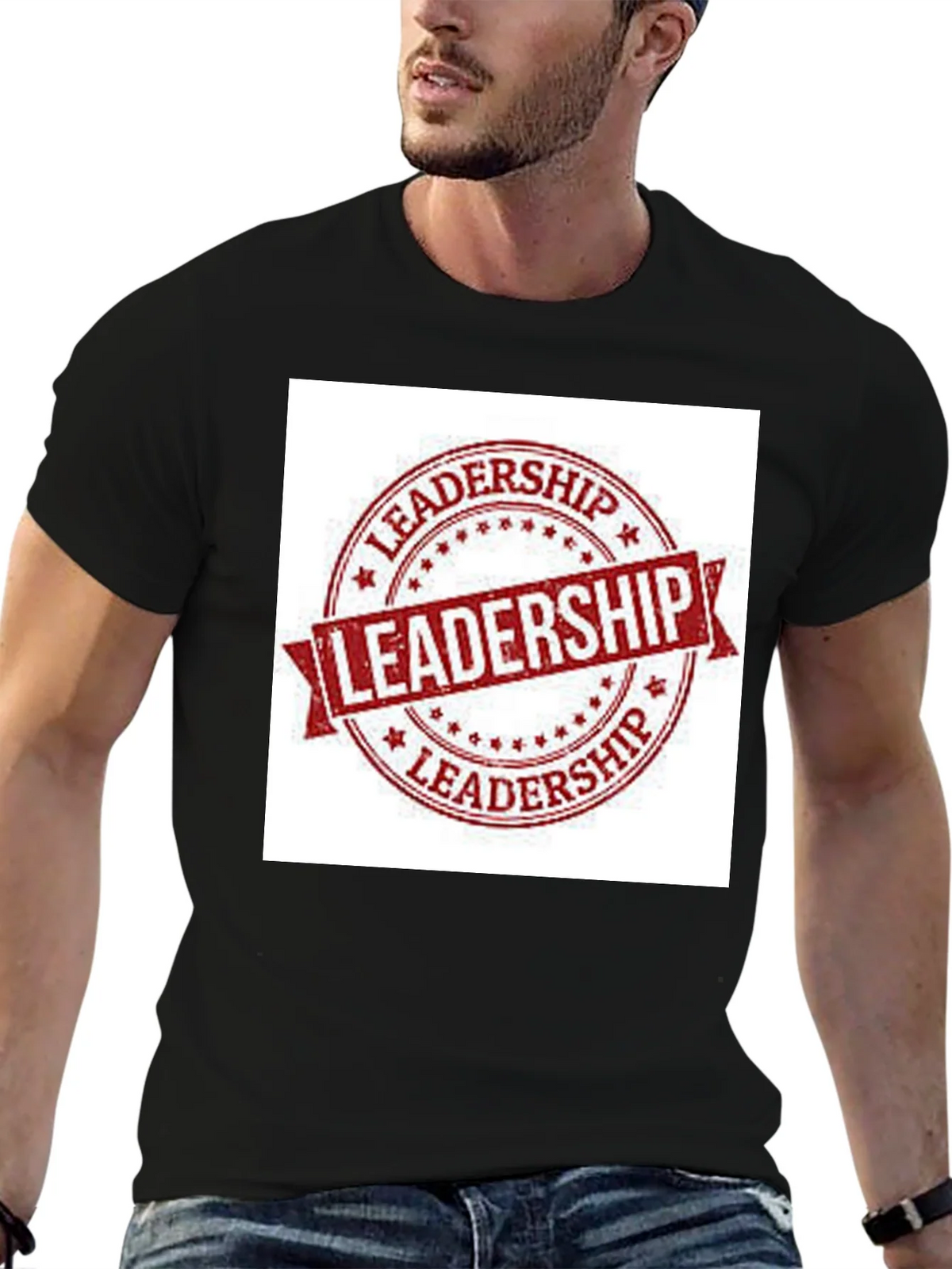 Leadership Stamp Graphic Tee - Black Cotton T-Shirt product image 6