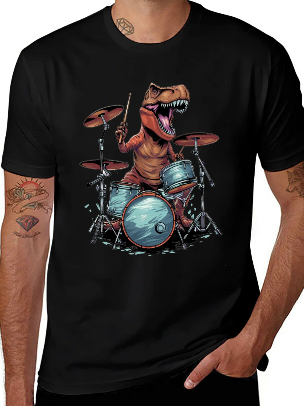 Dino Drummer T-Shirt - Rock and Rawr! product image 1
