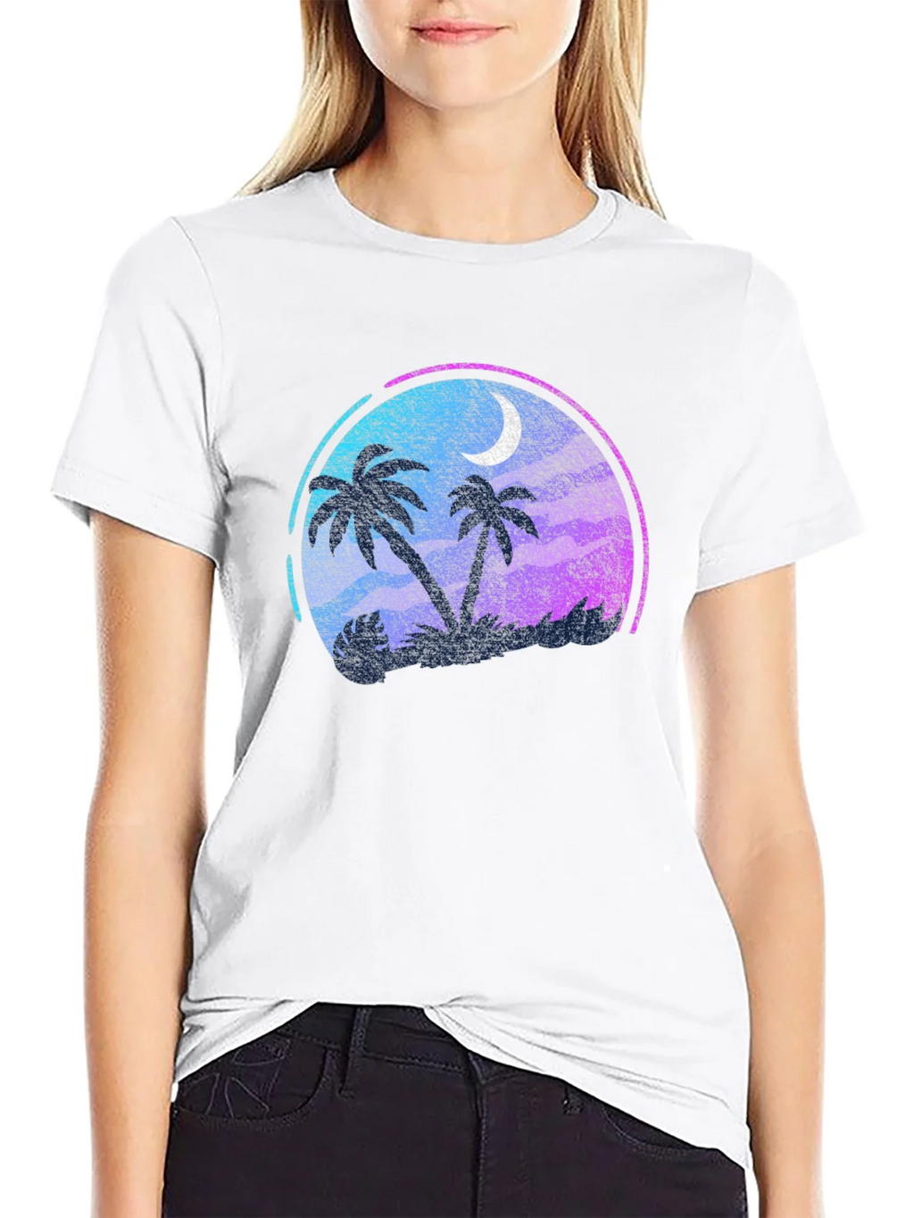Tropical Palm Tree Moon Graphic Black T-Shirt product image 8