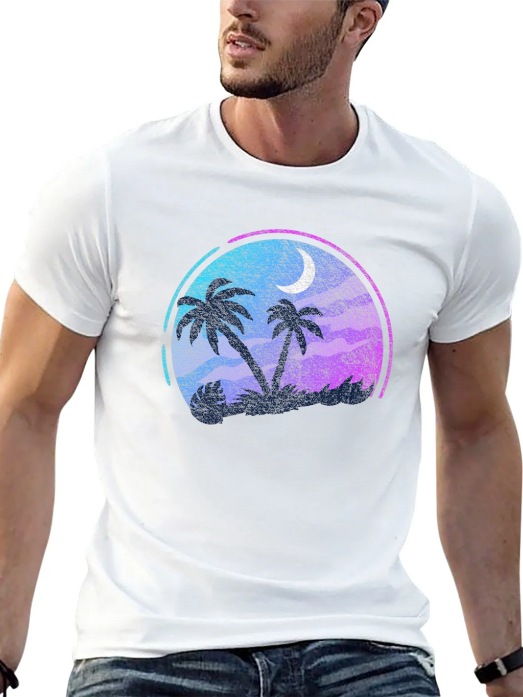 Tropical Palm Tree Moon Graphic Black T-Shirt product image 12