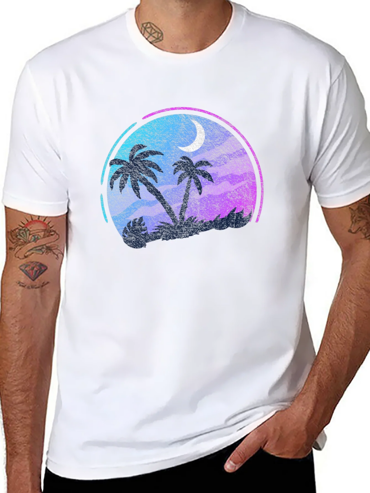 Tropical Palm Tree Moon Graphic Black T-Shirt product image 7