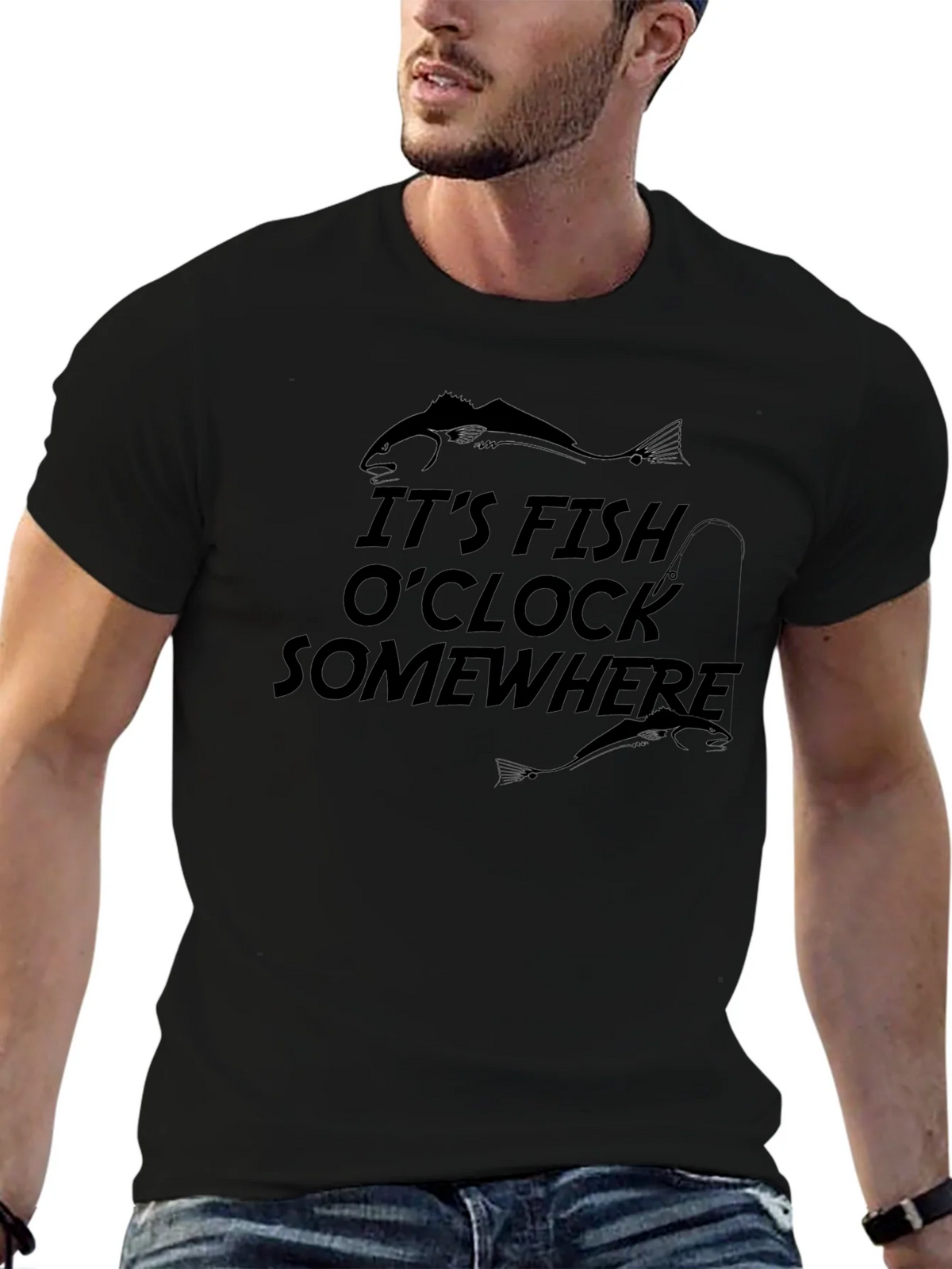 Its Fish OClock Somewhere Black Graphic T-Shirt product image 6