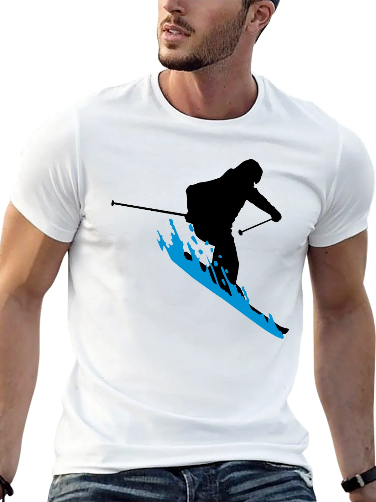 Skiing Silhouette T-Shirt - Black Graphic Tee product image 12