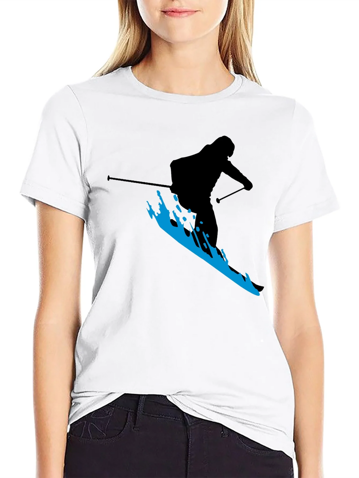 Skiing Silhouette T-Shirt - Black Graphic Tee product image 8
