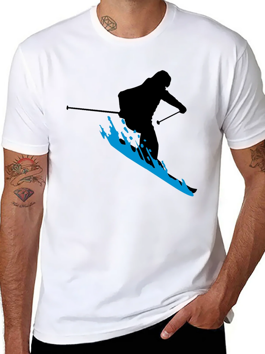 Skiing Silhouette T-Shirt - Black Graphic Tee product image 7
