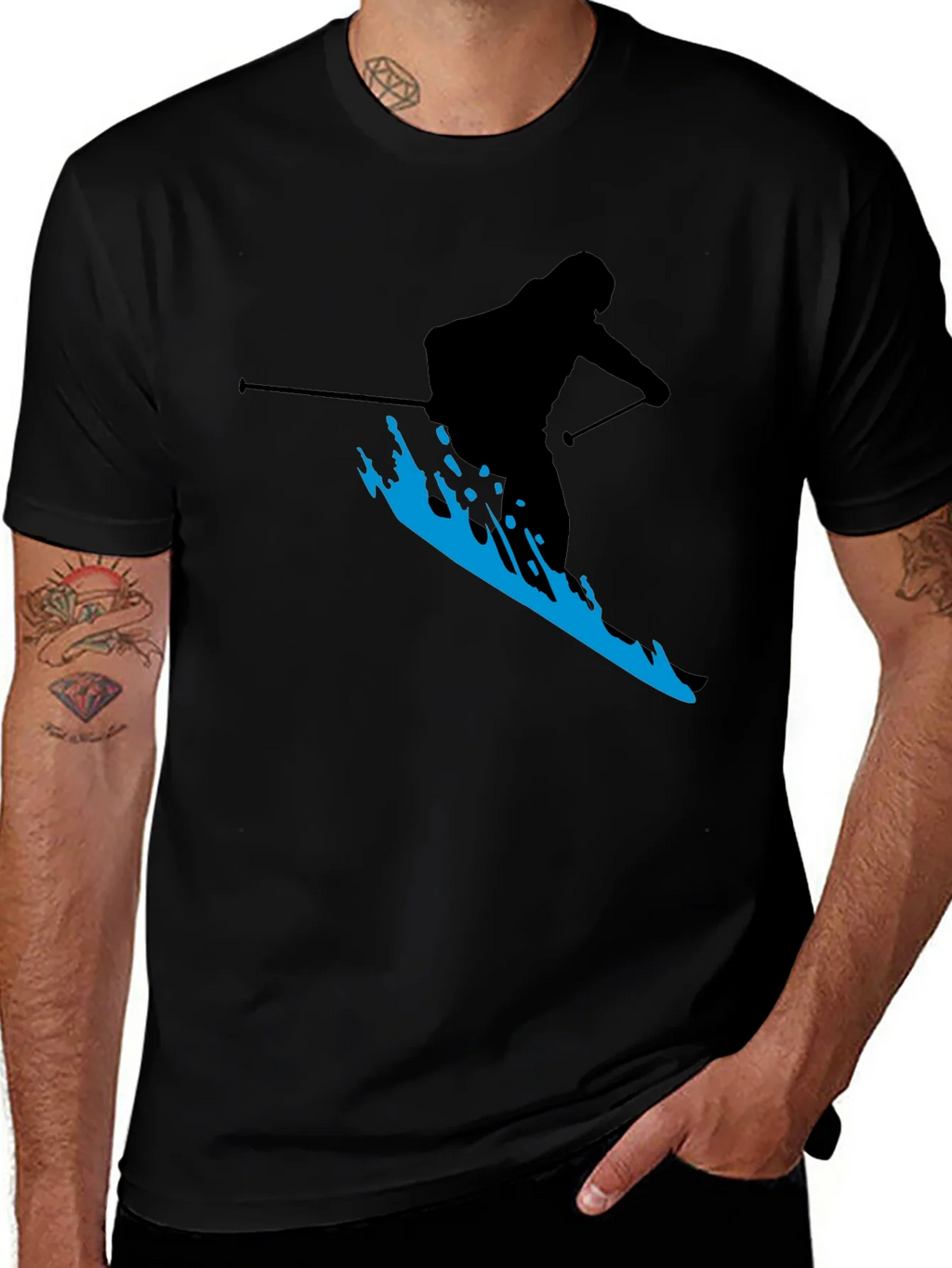 Skiing Silhouette T-Shirt - Black Graphic Tee product image 1