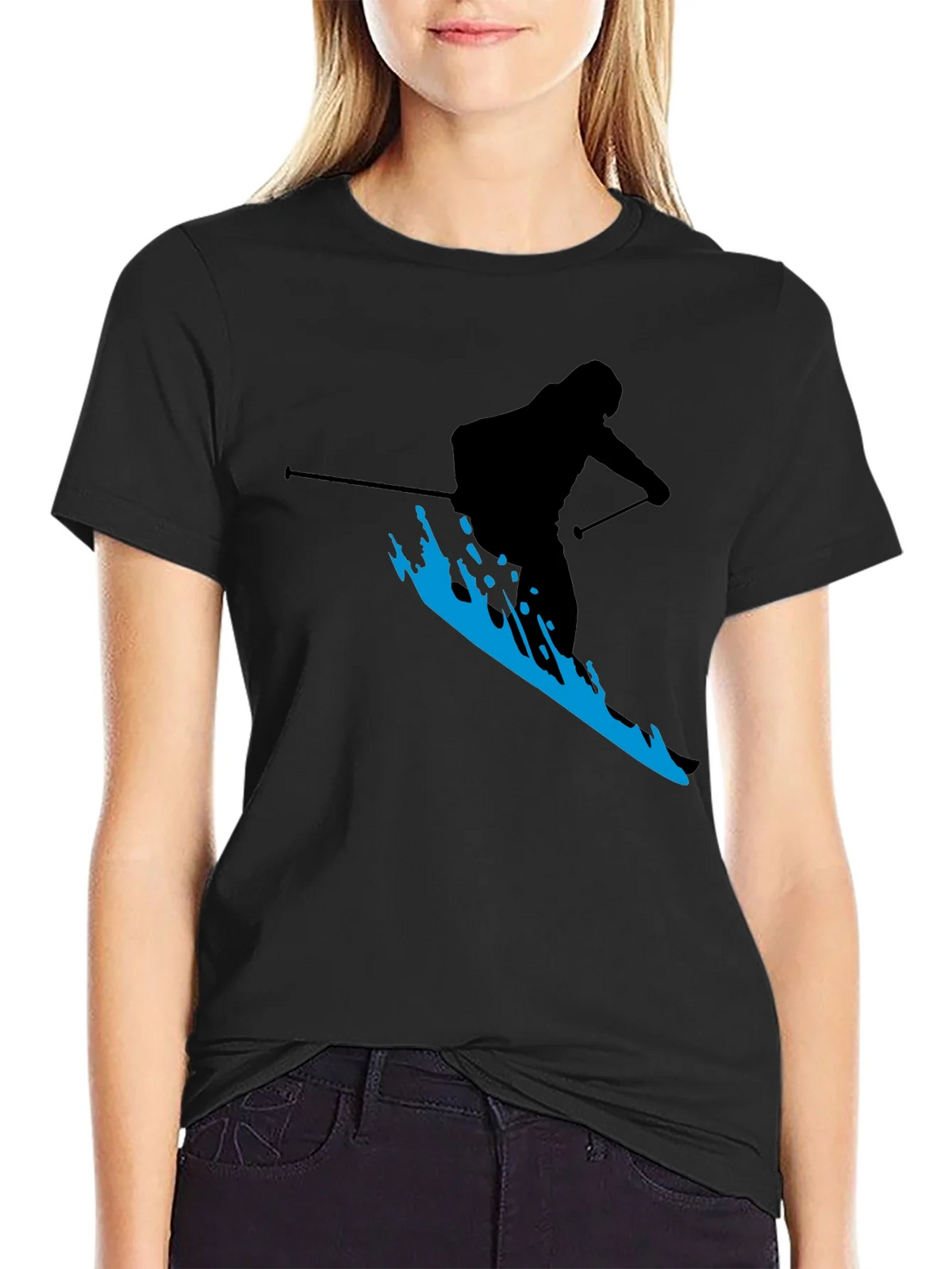 Skiing Silhouette T-Shirt - Black Graphic Tee product image 2