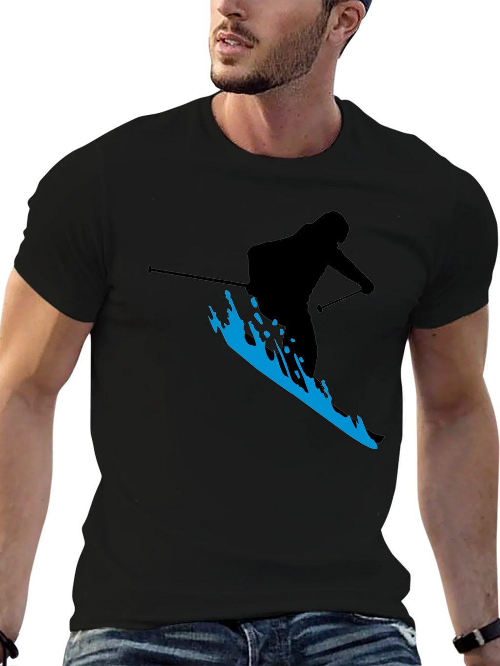Skiing Silhouette T-Shirt - Black Graphic Tee product image 6