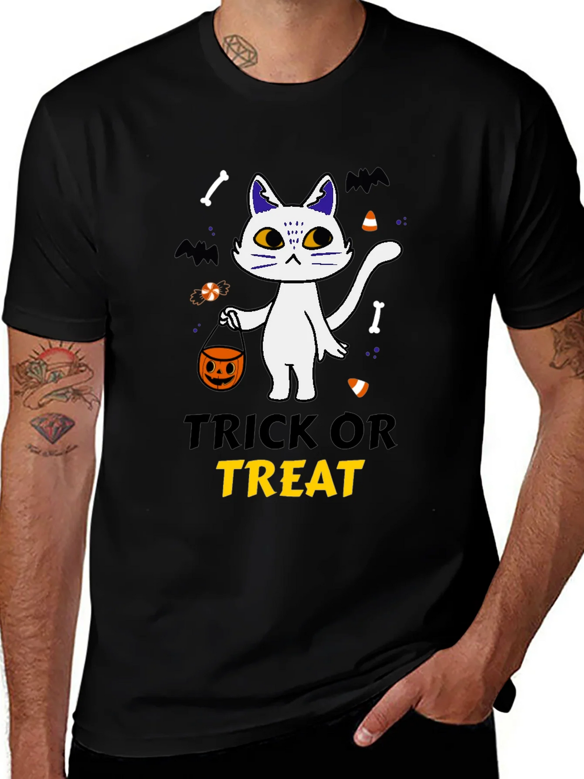 Trick or Treat Halloween Cat T-Shirt product image 1