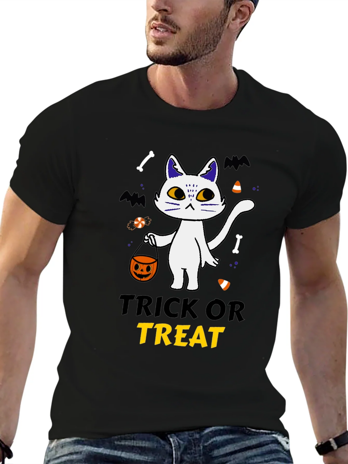 Trick or Treat Halloween Cat T-Shirt product image 6