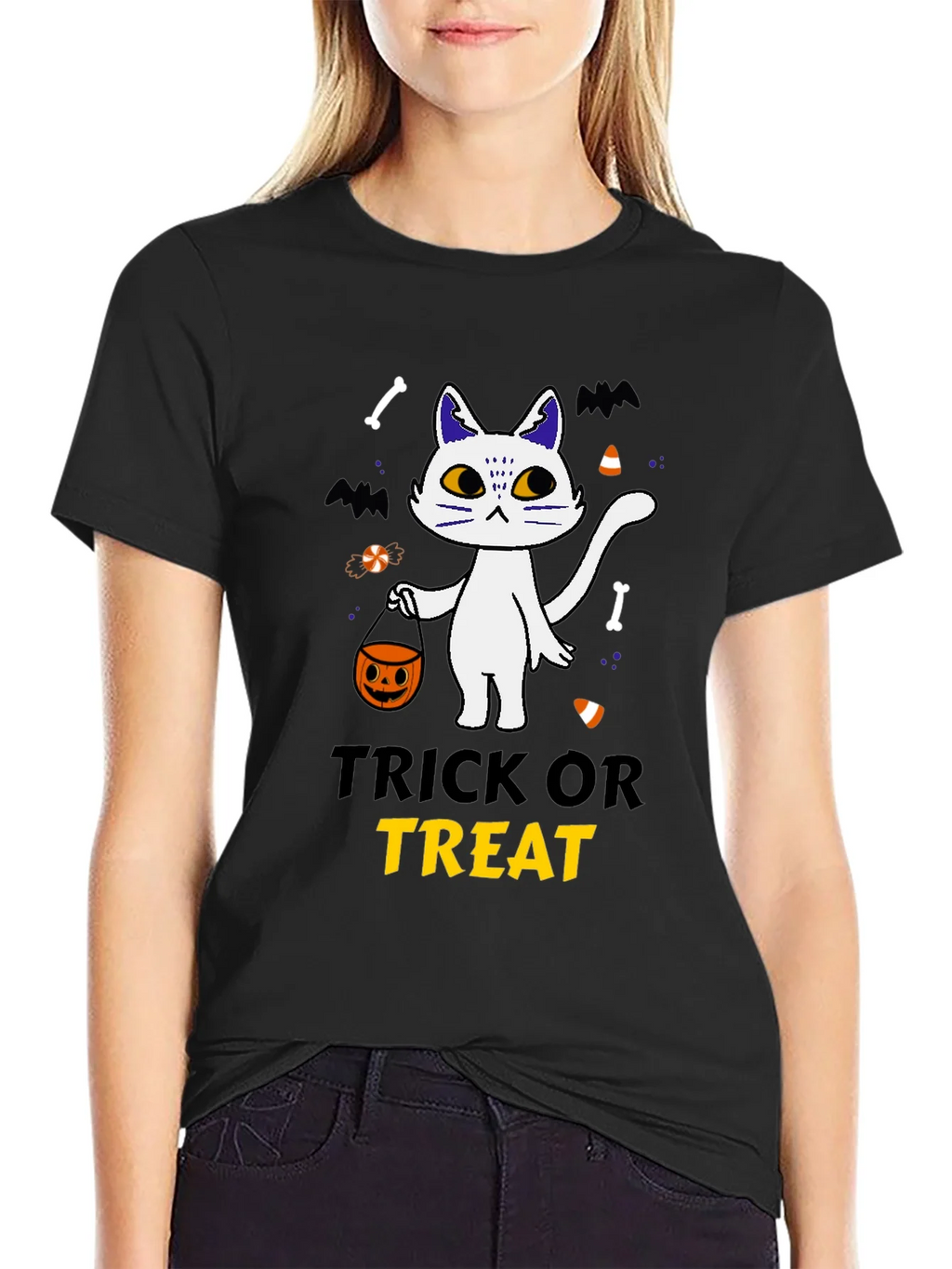Trick or Treat Halloween Cat T-Shirt product image 2