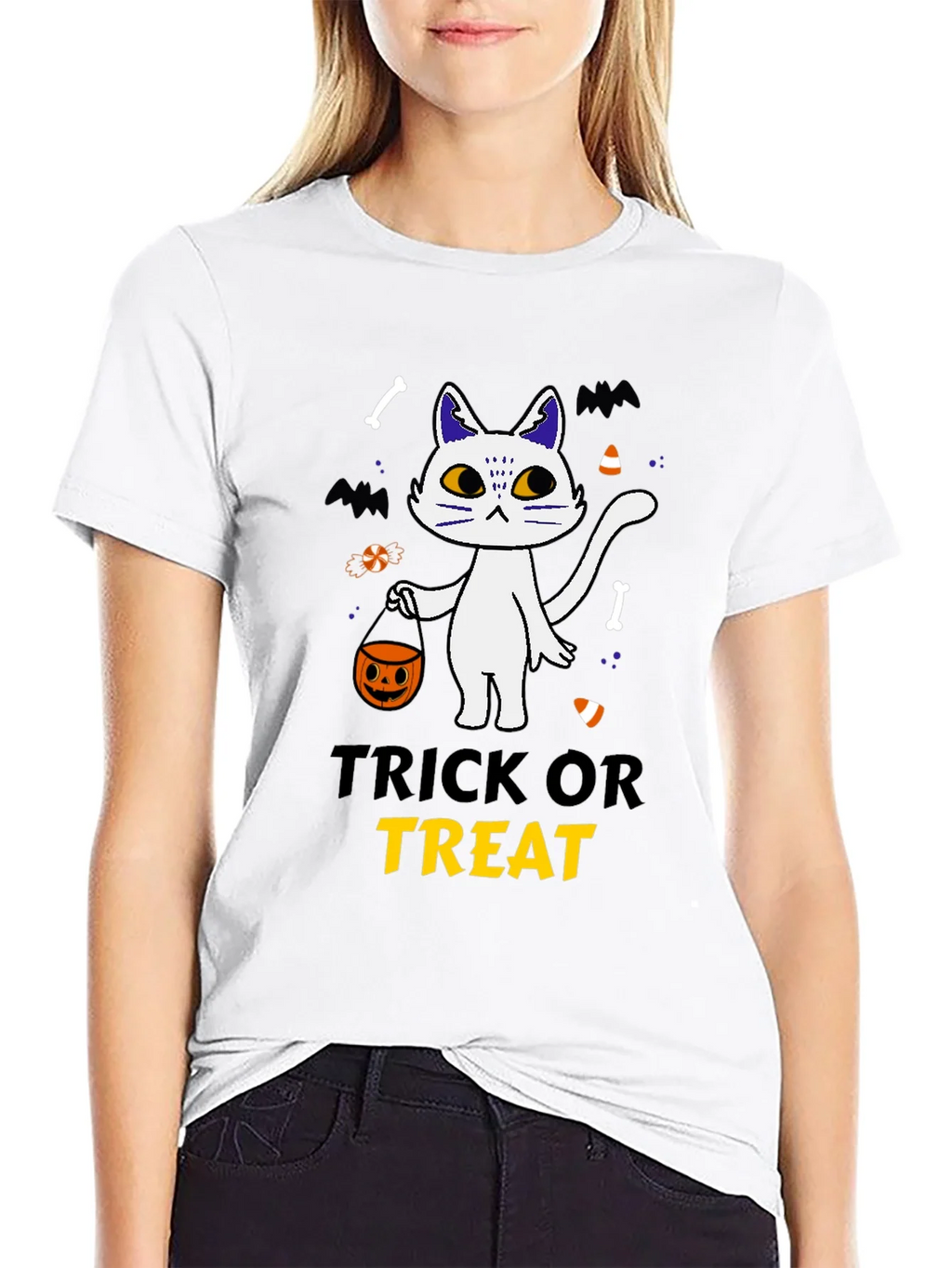 Trick or Treat Halloween Cat T-Shirt product image 7