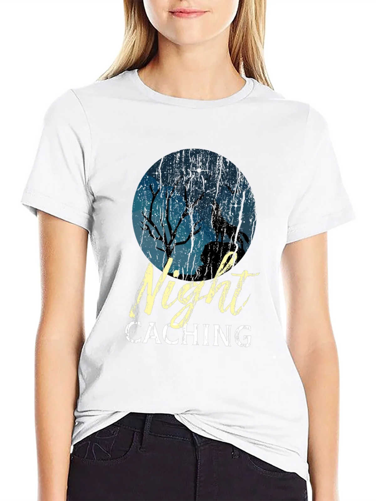 Night Caching Wolf Graphic Tee - Black Cotton Blend T-Shirt product image 7