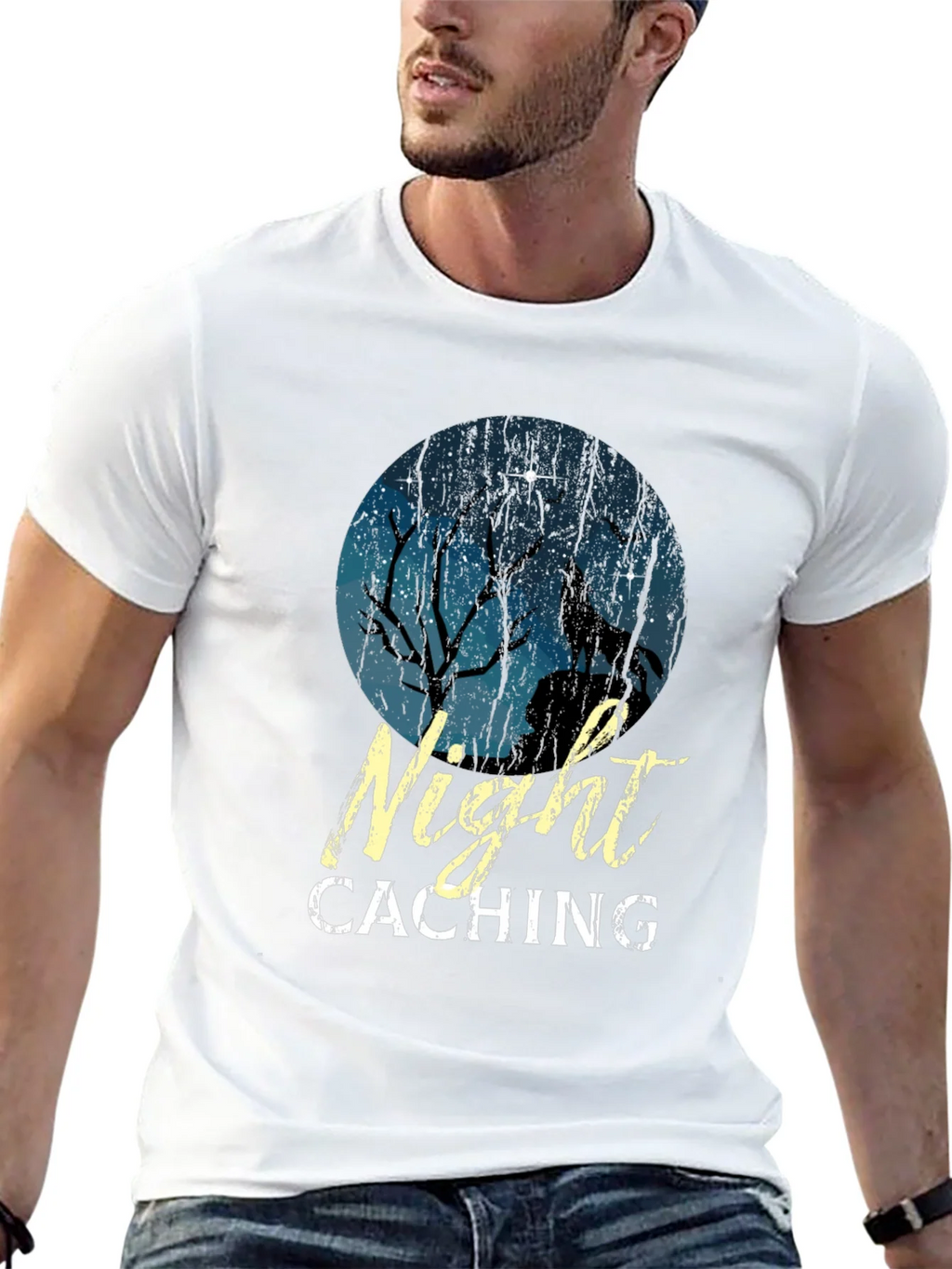 Night Caching Wolf Graphic Tee - Black Cotton Blend T-Shirt product image 11