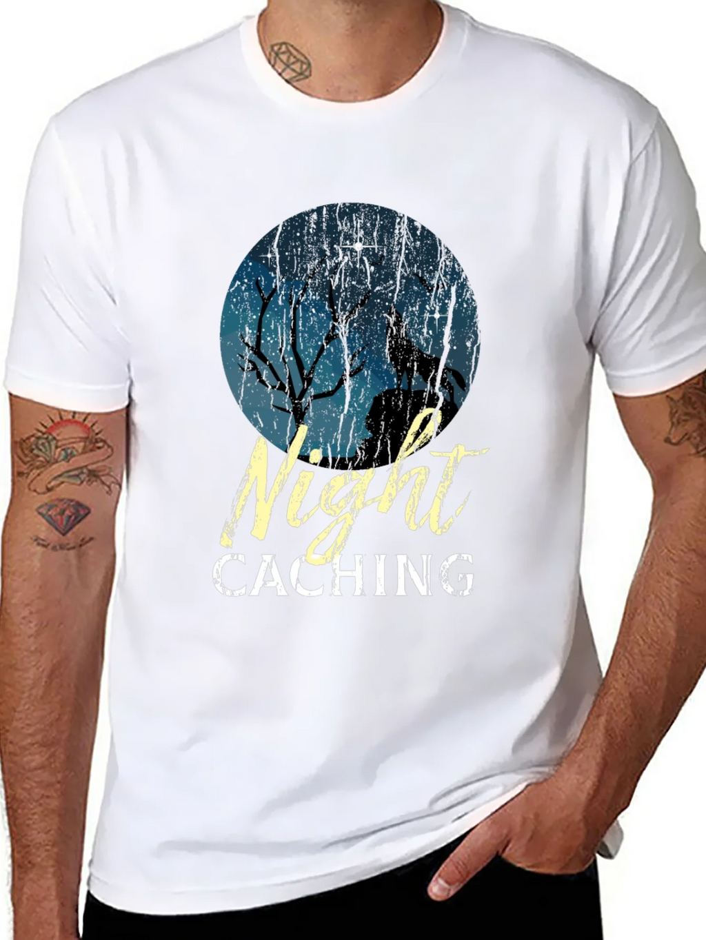 Night Caching Wolf Graphic Tee - Black Cotton Blend T-Shirt product image 6