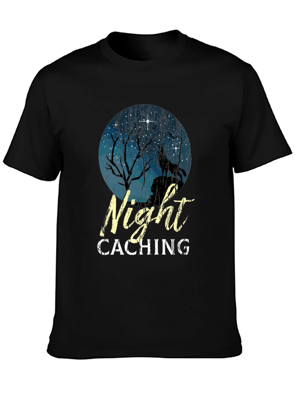 Night Caching Wolf Graphic Tee - Black Cotton Blend T-Shirt product image 3