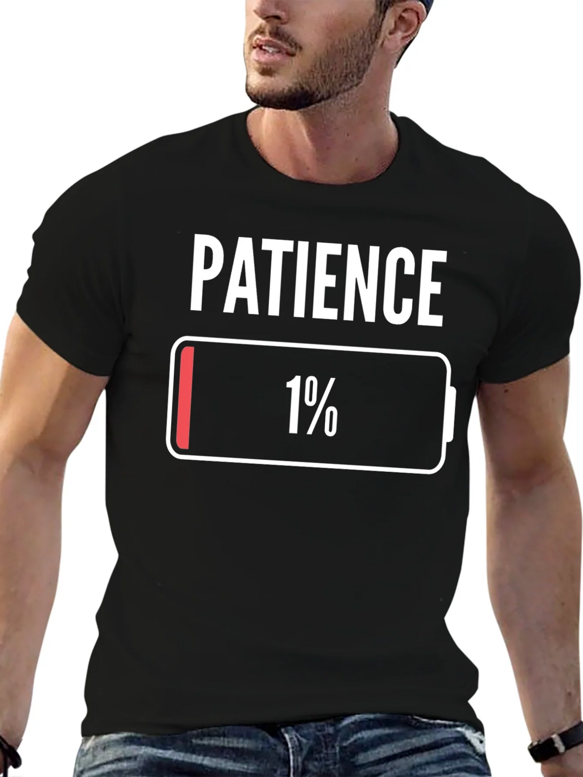 Patience 1% Low Battery T-Shirt Novelty Graphic Tee product image 4