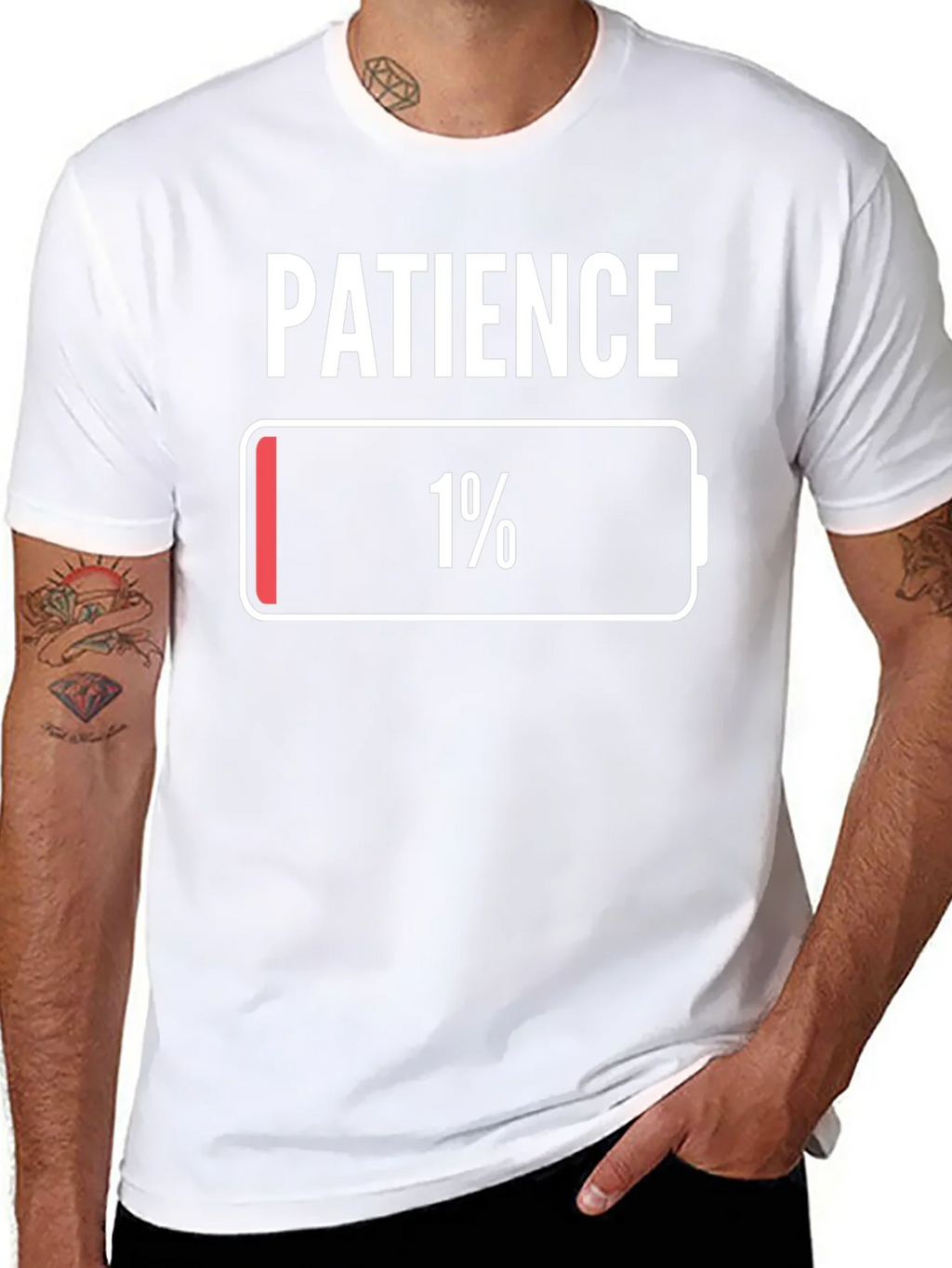 Patience 1% Low Battery T-Shirt Novelty Graphic Tee product image 5