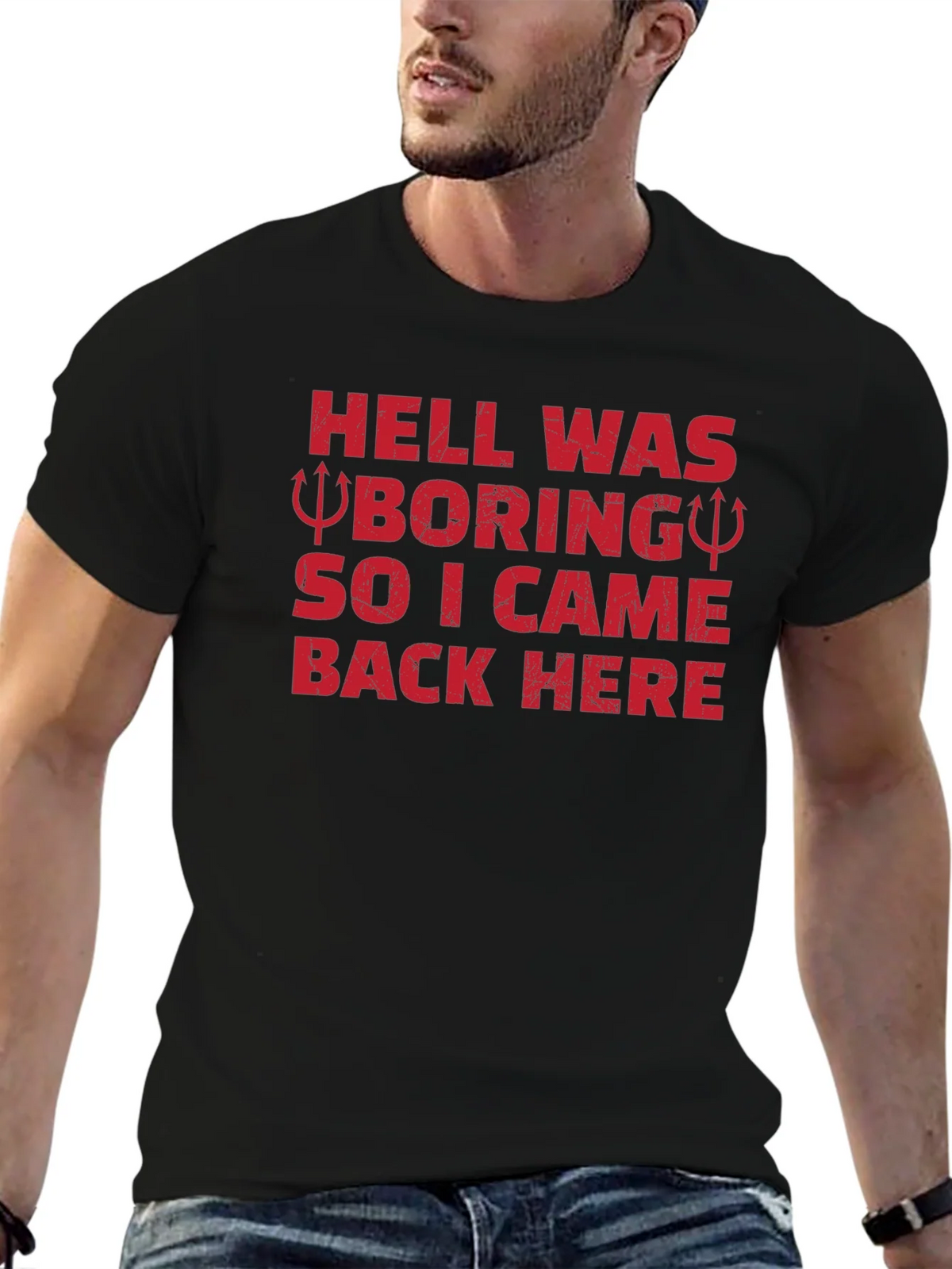 Hell Was Boring Funny Graphic T-Shirt product image 5