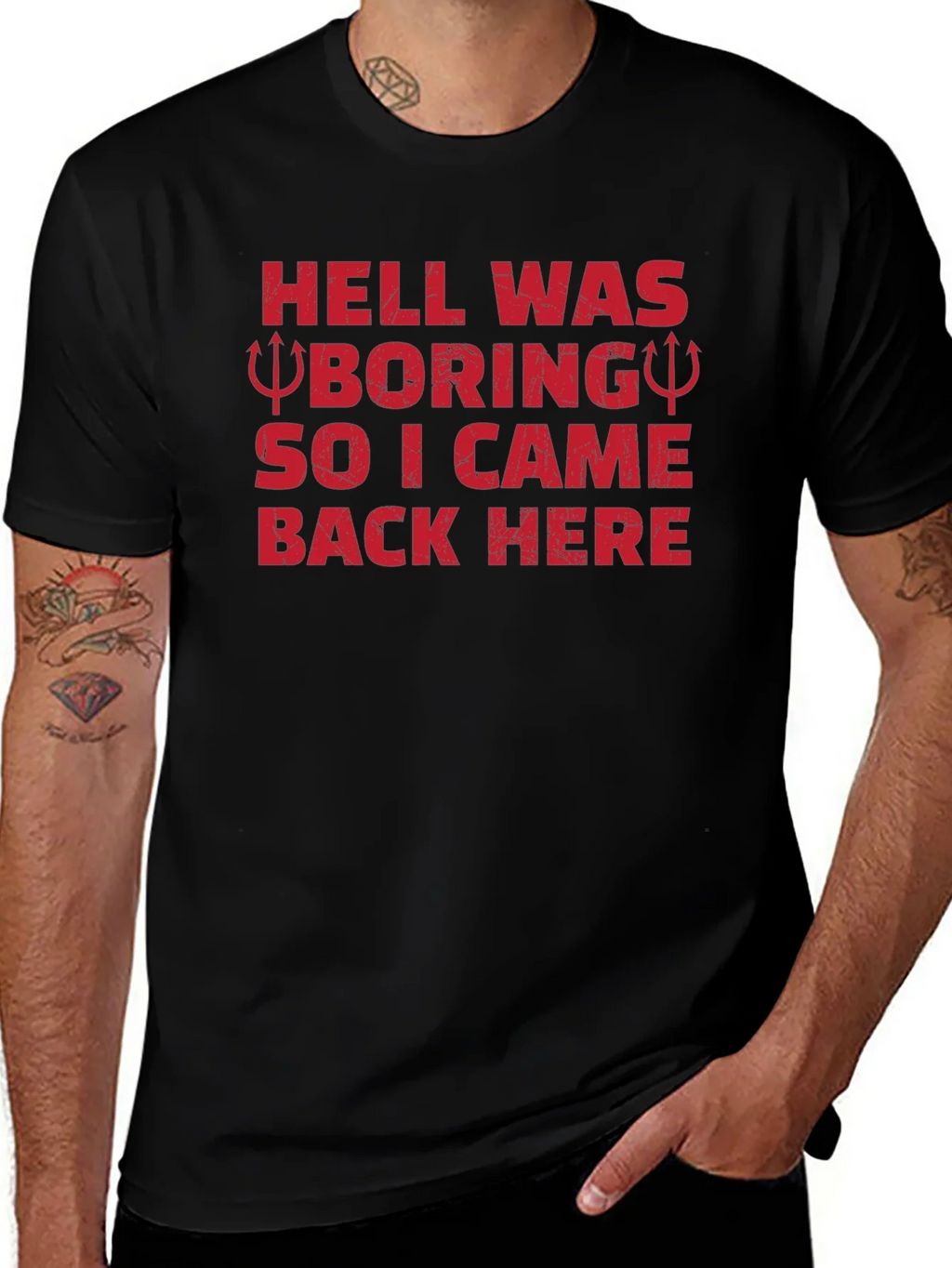 Hell Was Boring Funny Graphic T-Shirt product image 1
