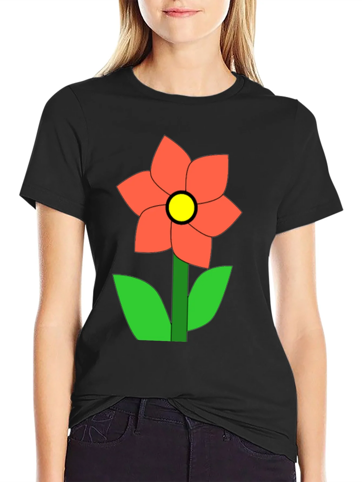 Flower Graphic Black T-Shirt Casual Wear product image 2