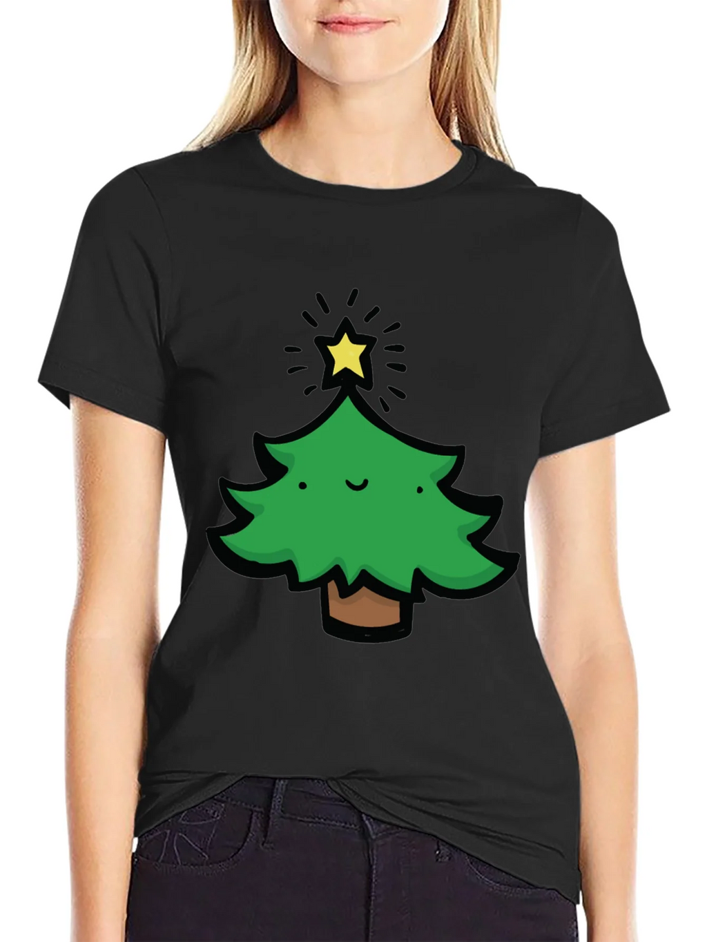 Festive Christmas Tree Graphic Tee - Black product image 2
