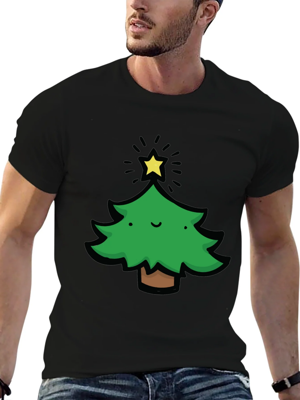Festive Christmas Tree Graphic Tee - Black product image 5