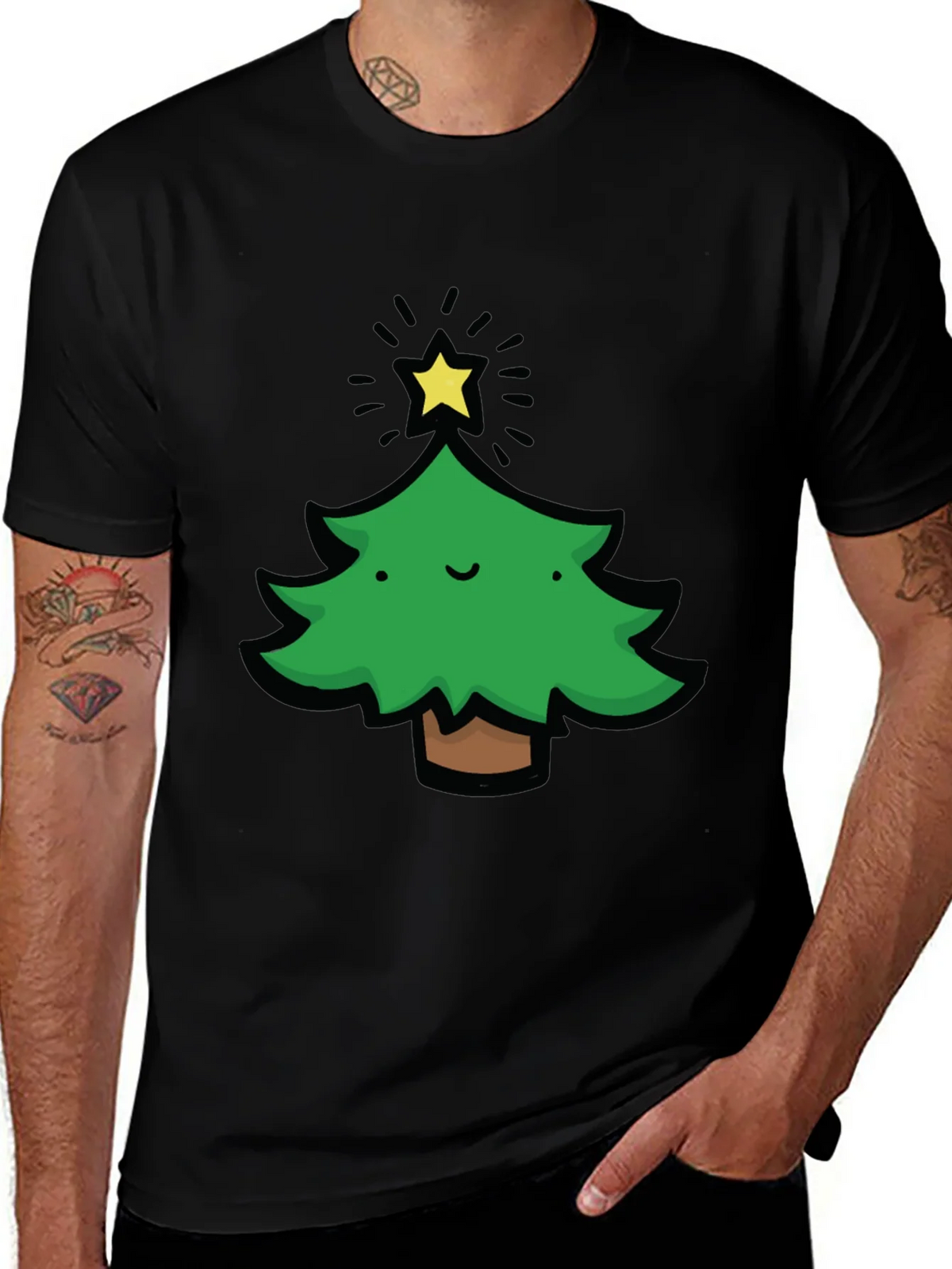 Festive Christmas Tree Graphic Tee - Black product image 1