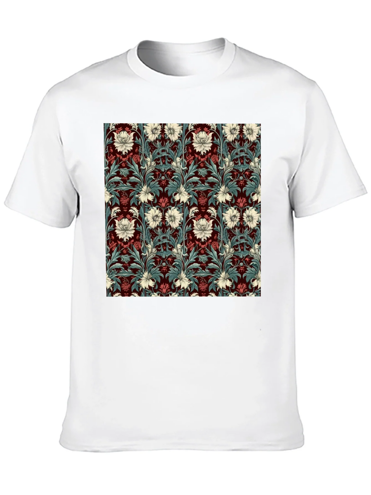 Floral Pattern T-Shirt Red & White Botanical Design product image 9