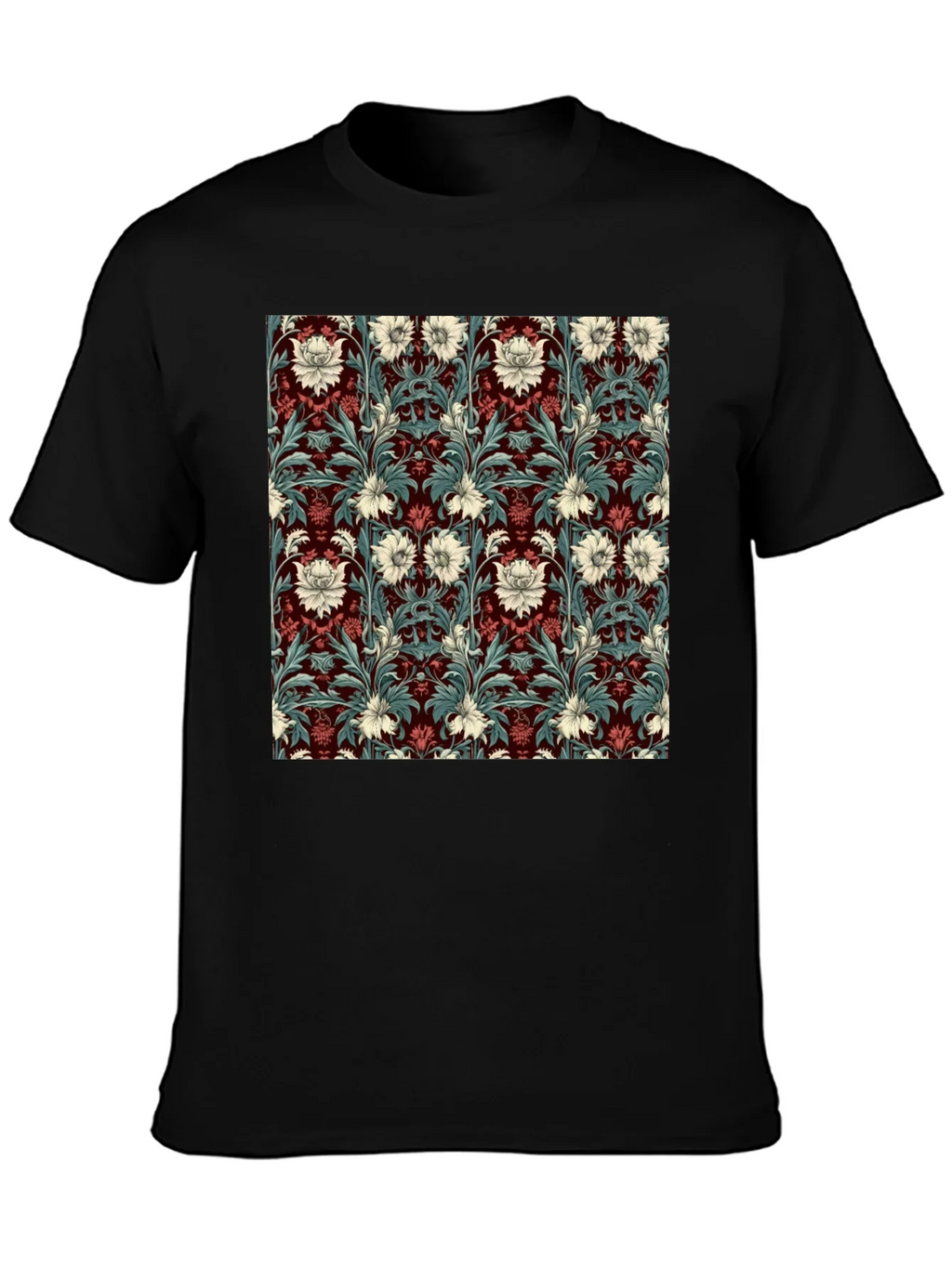 Floral Pattern T-Shirt Red & White Botanical Design product image 3