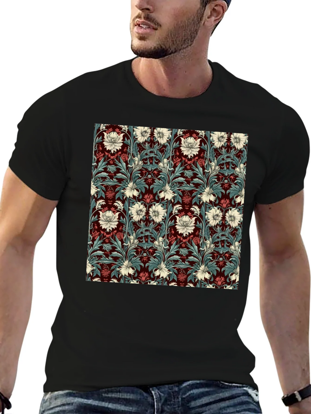 Floral Pattern T-Shirt Red & White Botanical Design product image 6