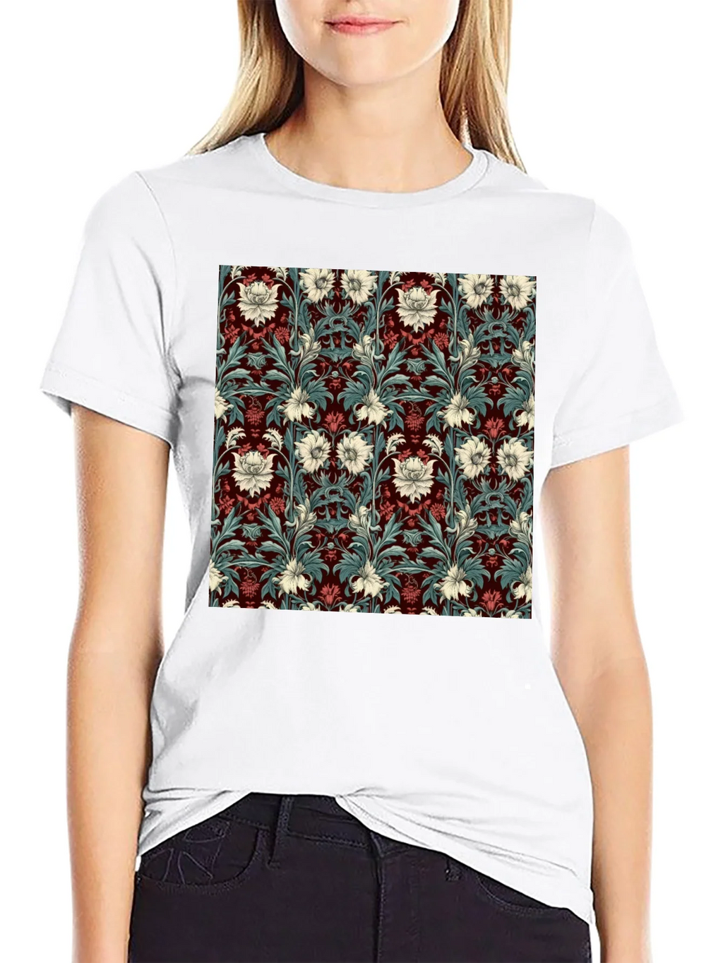 Floral Pattern T-Shirt Red & White Botanical Design product image 8