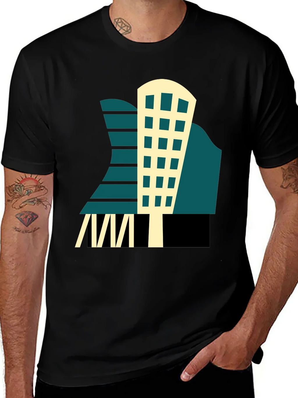 Geometric Building T-Shirt - Modern Graphic Tee product image 1